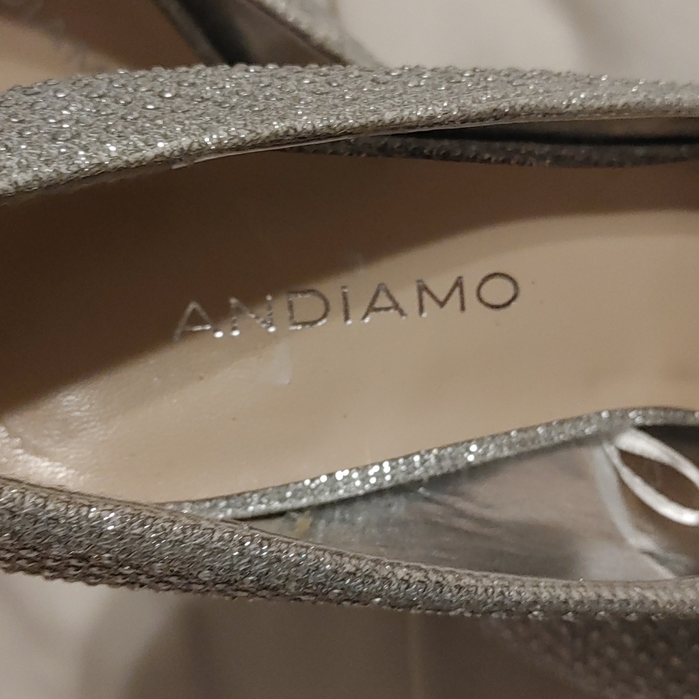 Andiamo Elegant Silver Glitter 4 Inch Heels Women's Size 8.5 Medium Event Ready - Picture 5 of 7